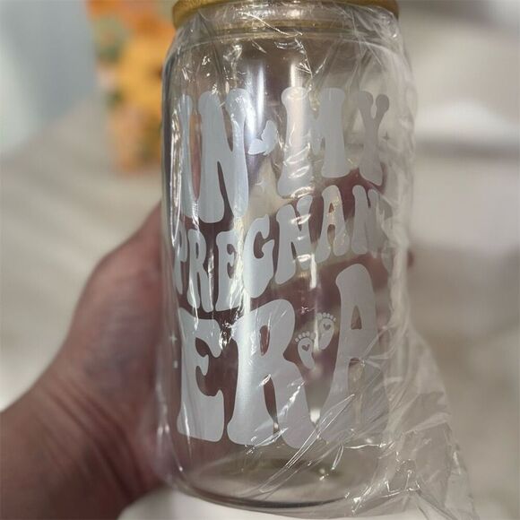 In My Pregnant Era Glass Can Cup w/ Straw – Cute Mom Gift Boxed Tumbler - Picture 3 of 3